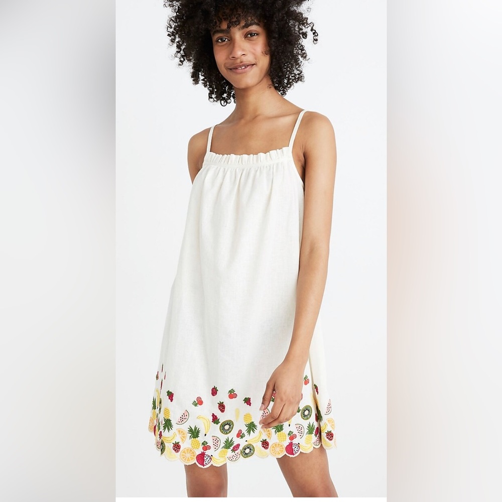 Madewell White Mini Dress with Fruit Embroidery